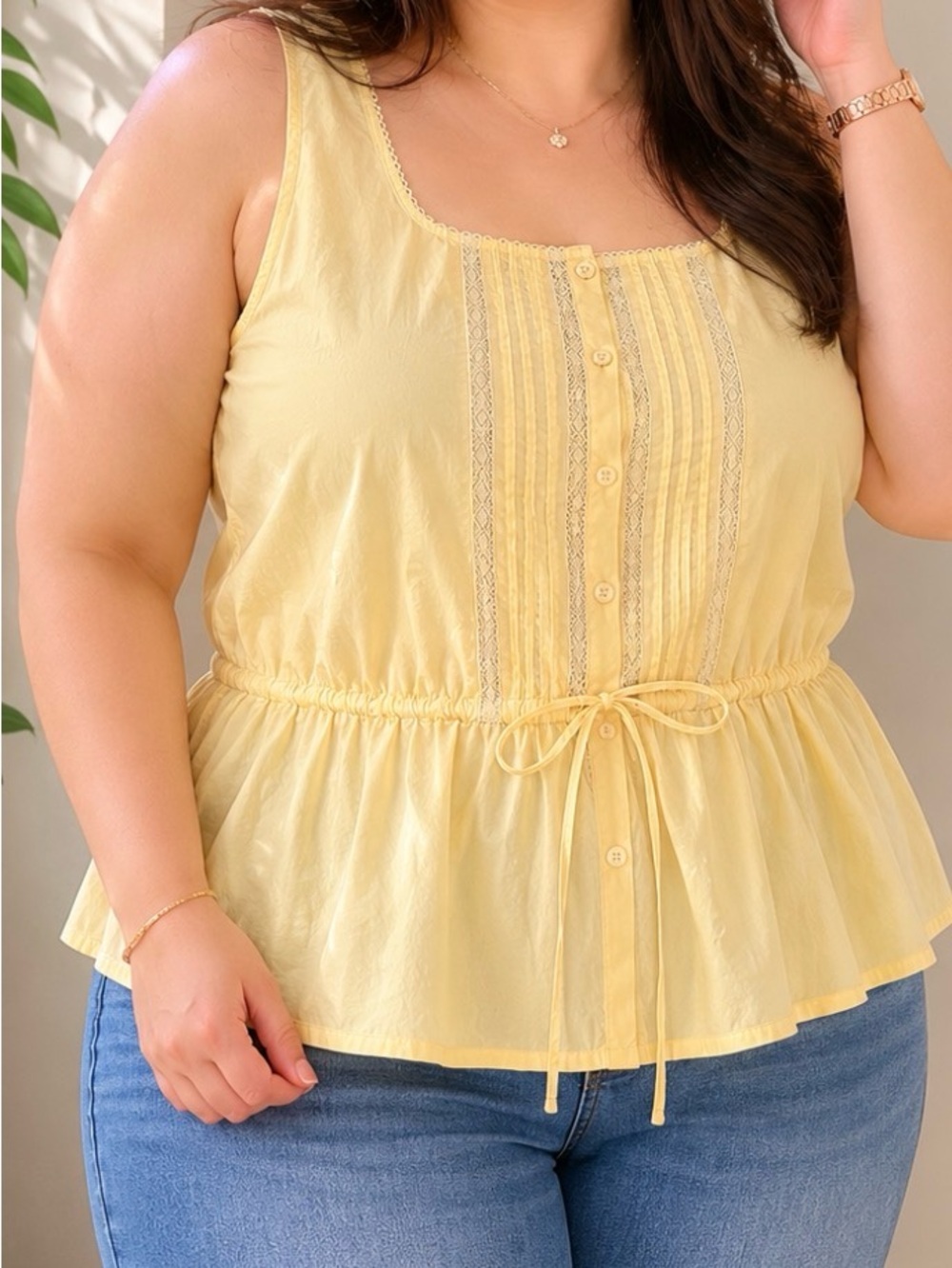 NWT Old Navy Plus Size 3X Boho Peplum Tank Top Yellow Sleeveless Cottagecore